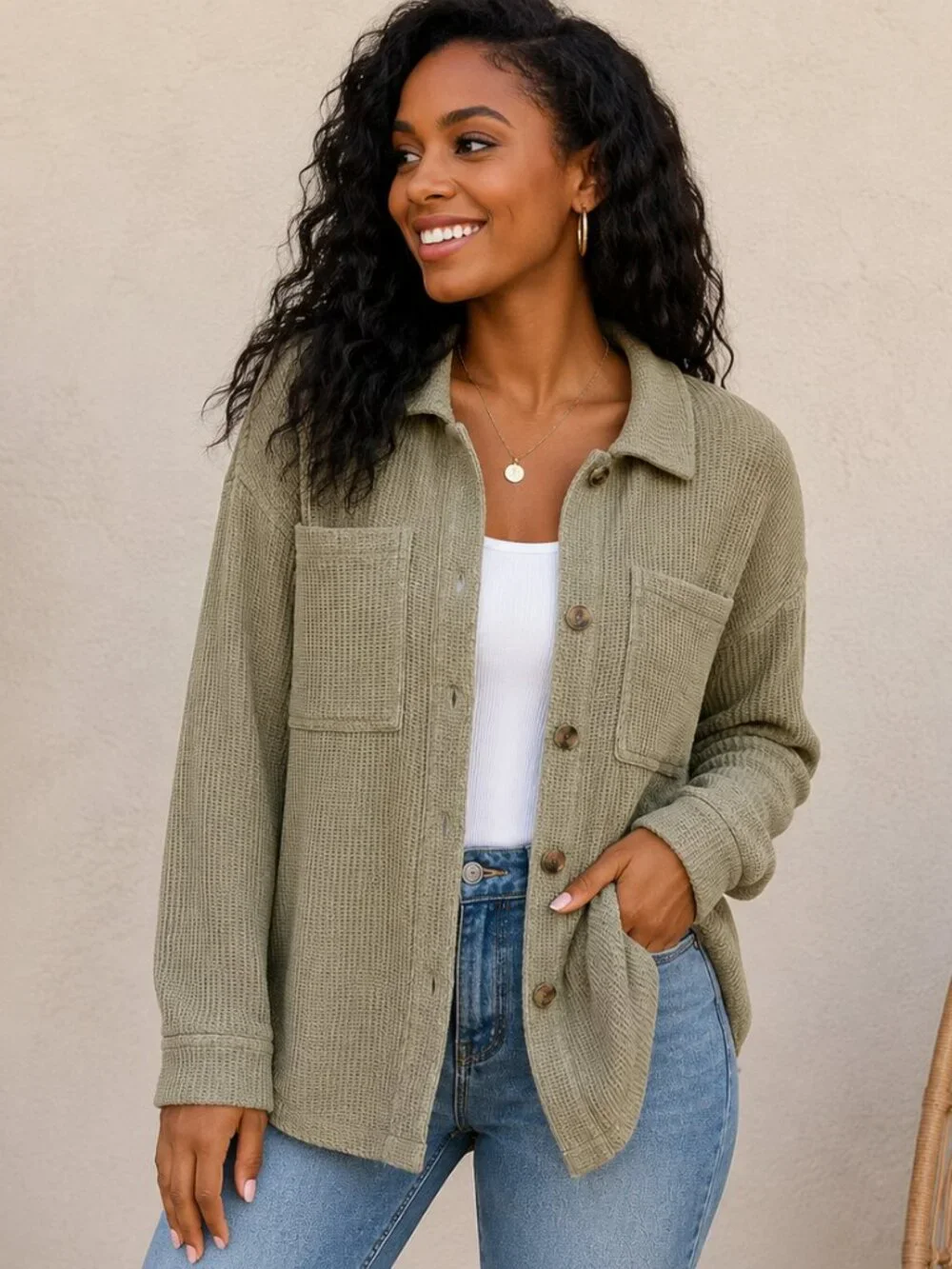 💚 Thread & Supply Sincere Heart Jacket – Women's Small – Sage Rib Knit Buttons